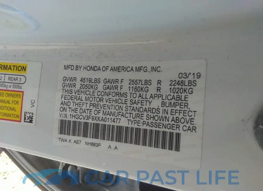 1HGCV3F9XKA011477# 9