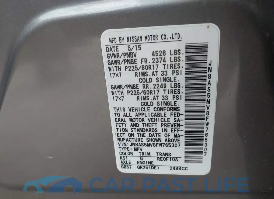 JN8AS5MV8FW765307# 9