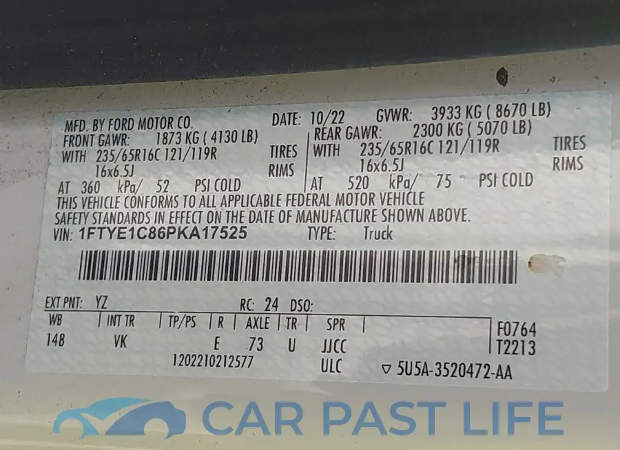 1FTYE1C86PKA17525# 9