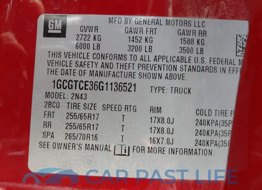 1GCGTCE36G1136521# 9