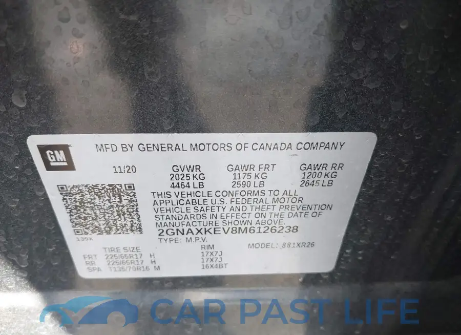 2GNAXKEV8M6126238# 9
