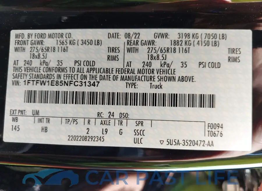 1FTFW1E85NFC31347# 9