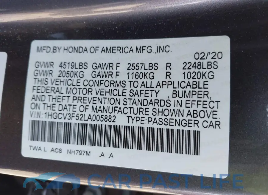 1HGCV3F52LA005882# 9