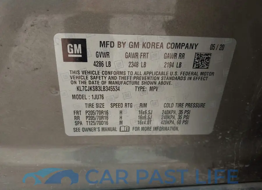 KL7CJKSB3LB345534# 9