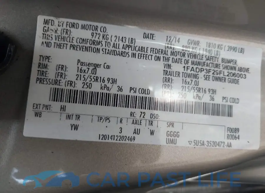 1FADP3F29FL206003# 9