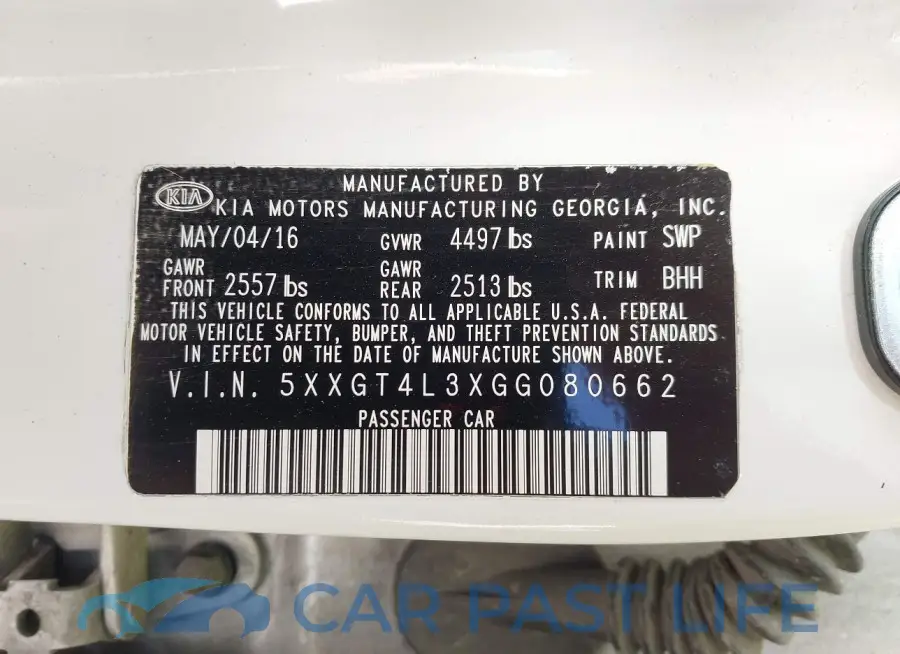 5XXGT4L3XGG080662# 9