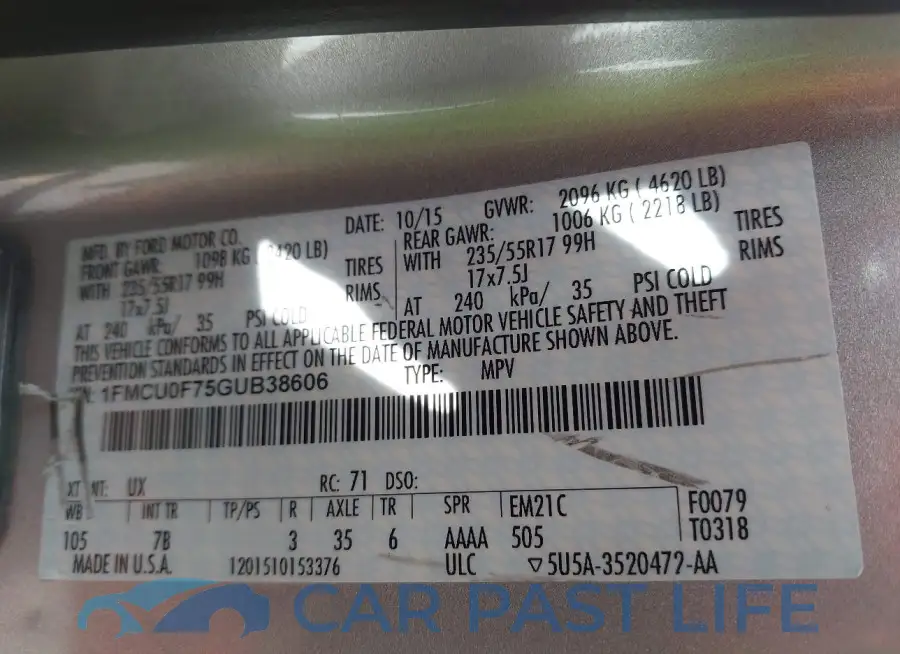 1FMCU0F75GUB38606# 9