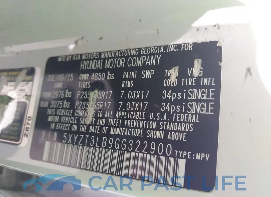 5XYZT3LB9GG322900# 9