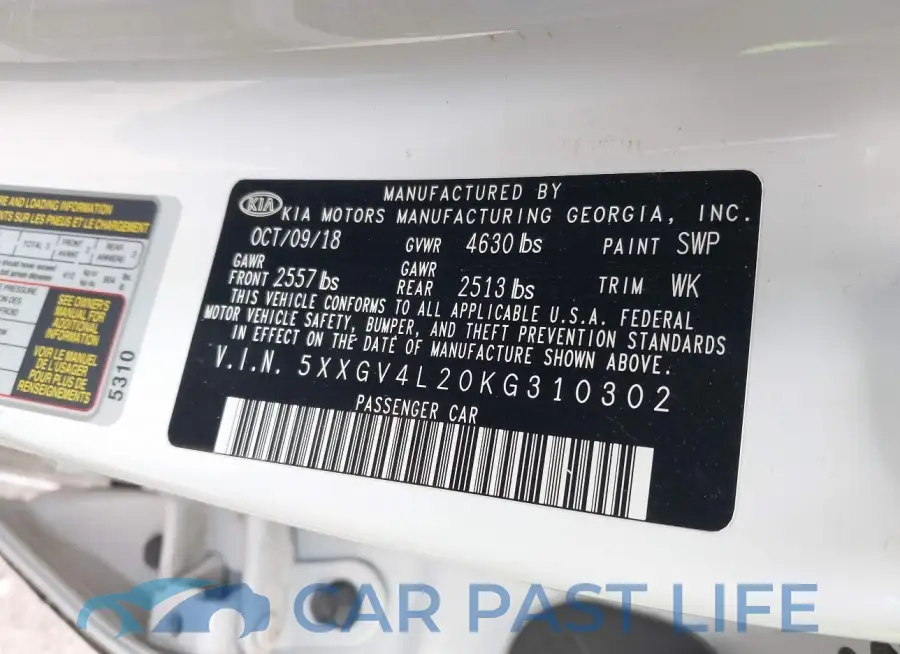 5XXGV4L20KG310302# 9