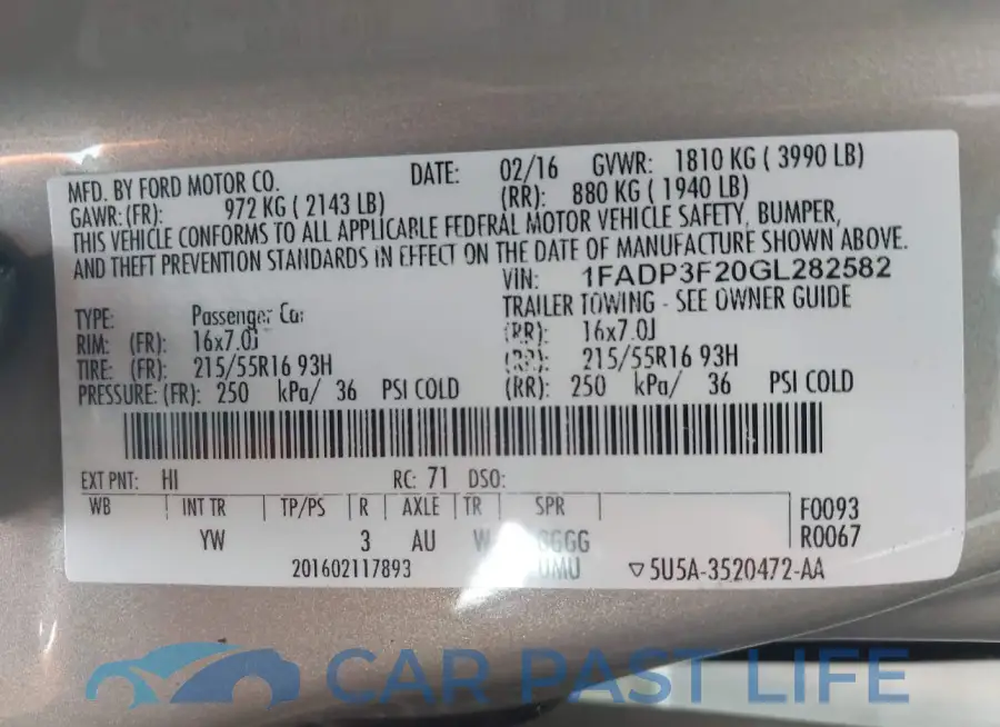 1FADP3F20GL282582# 9