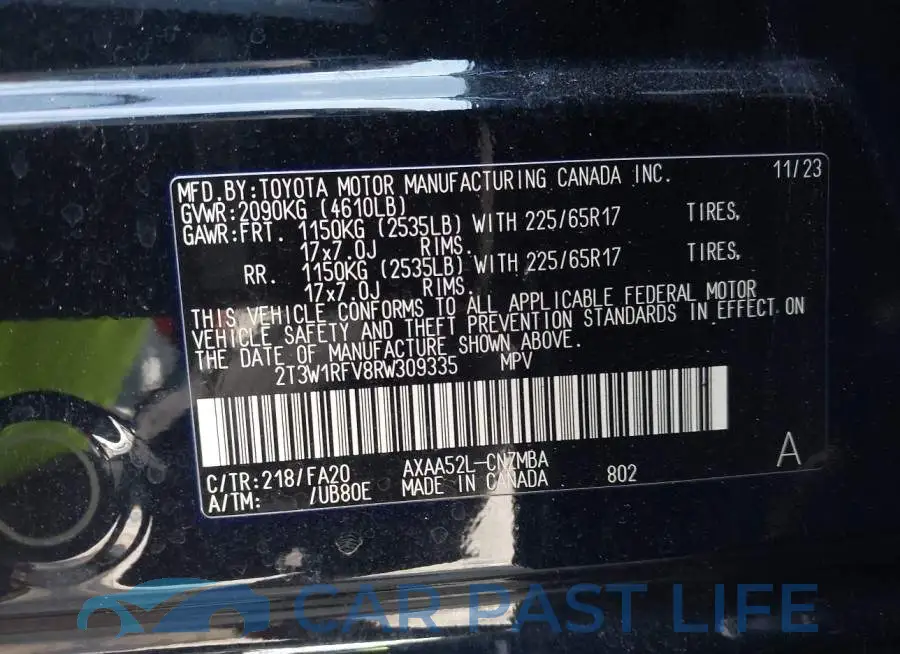 2T3W1RFV8RW309335# 9