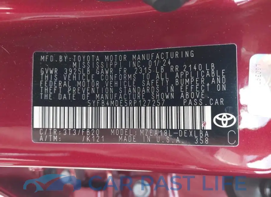 5YFB4MDE5RP127257# 9