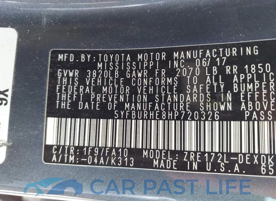 5YFBURHE8HP720326# 9