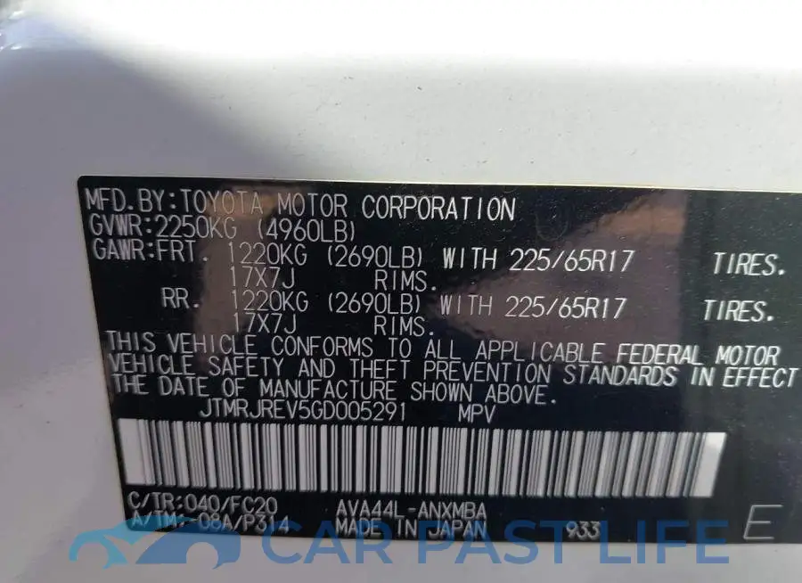 JTMRJREV5GD005291# 9