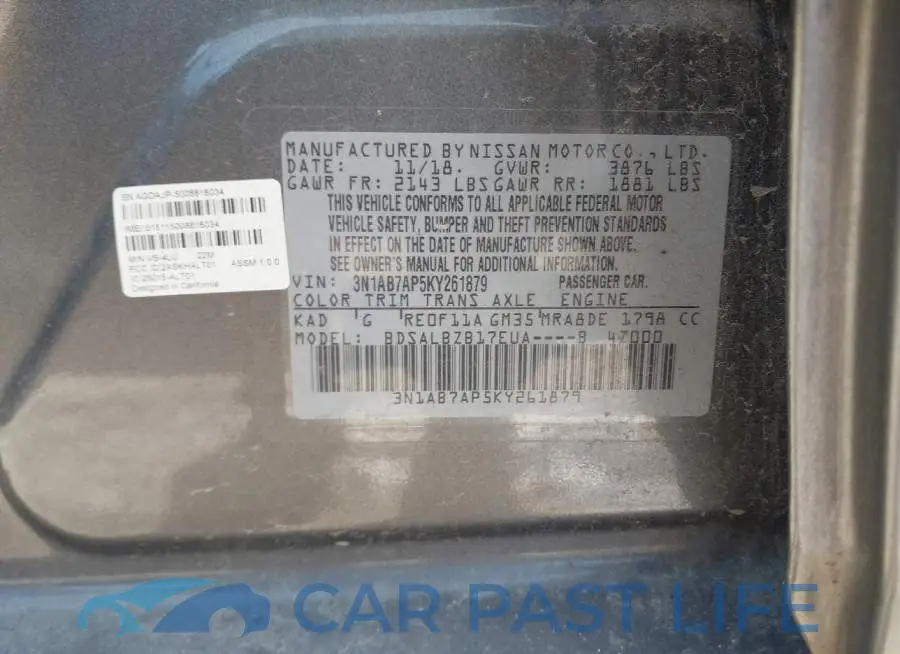 3N1AB7AP5KY261879# 9