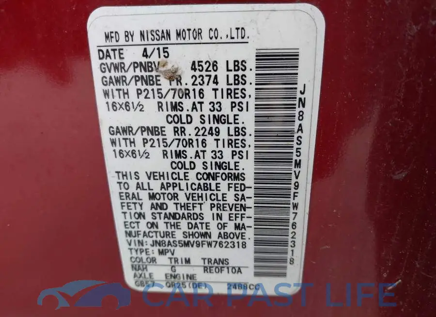 JN8AS5MV9FW762318# 9