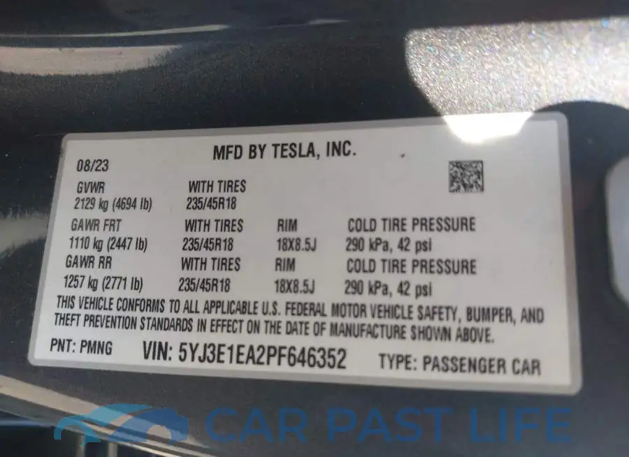 5YJ3E1EA2PF646352# 9
