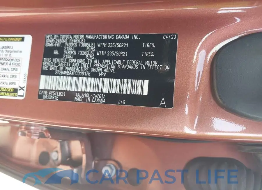 2T2BAMBAXPC010176# 9