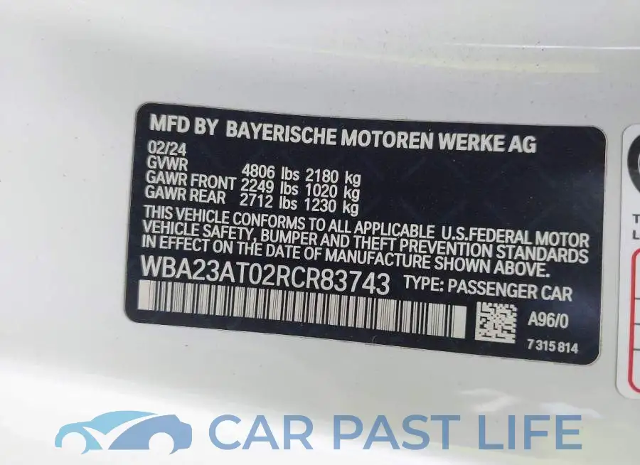 WBA23AT02RCR83743# 9