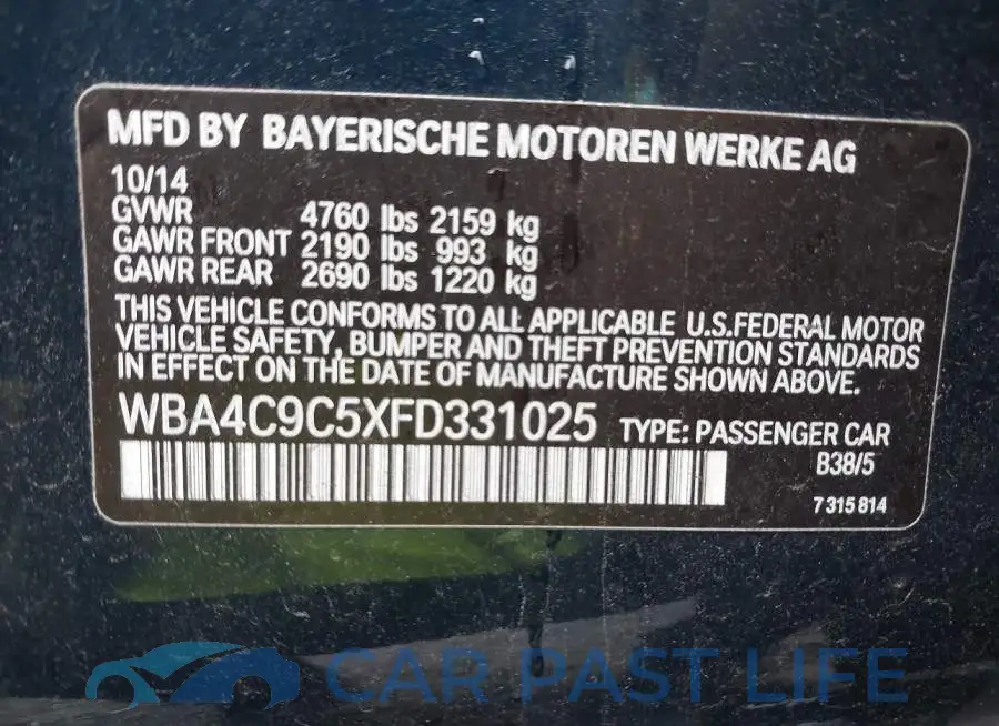 WBA4C9C5XFD331025# 9