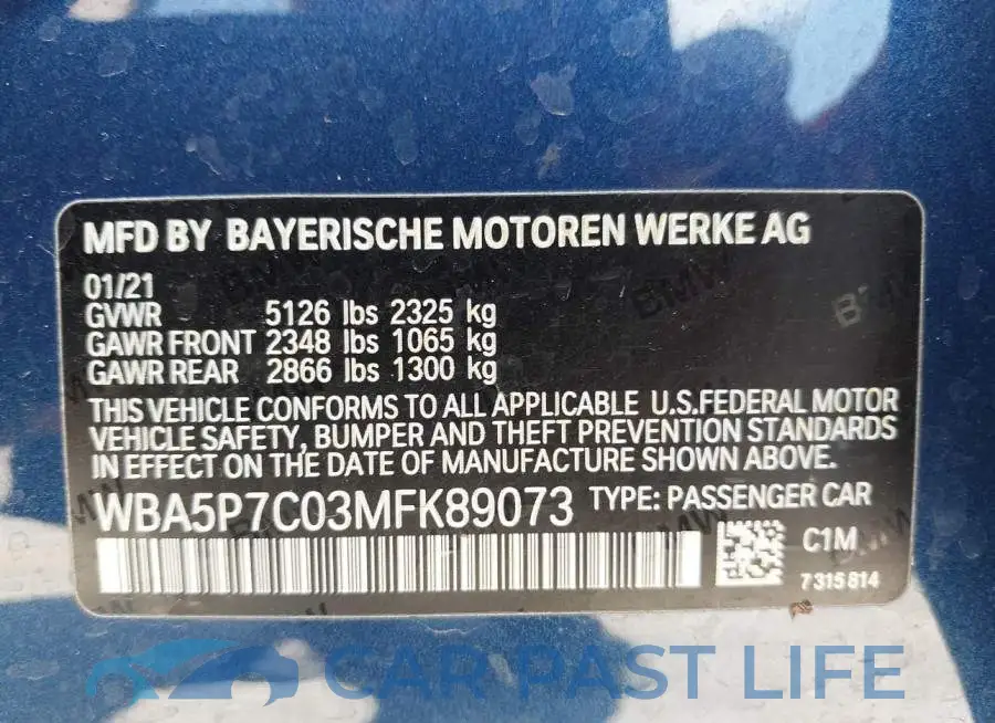 WBA5P7C03MFK89073# 9
