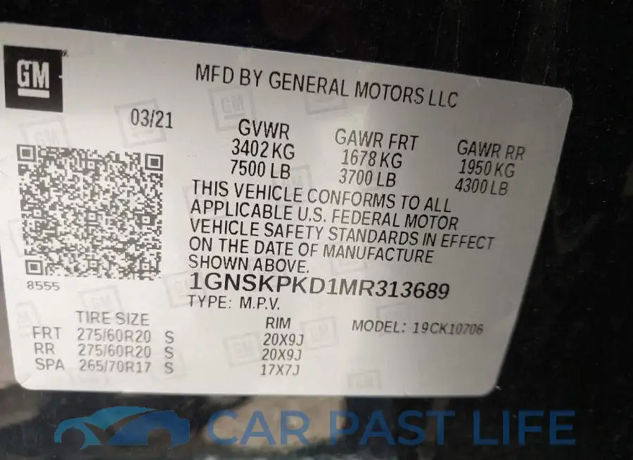1GNSKPKD1MR313689# 9