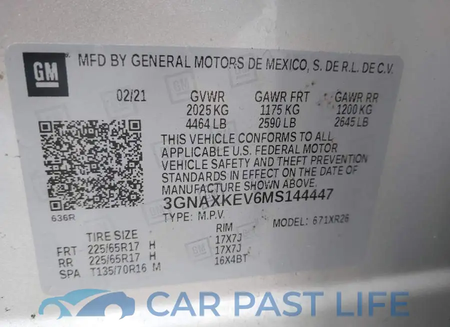 3GNAXKEV6MS144447# 9