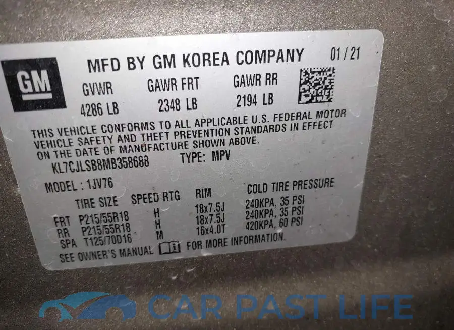 KL7CJLSB8MB358688# 9