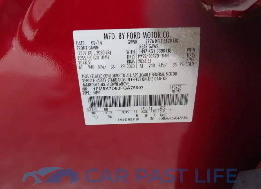 1FM5K7D83FGA75697# 9