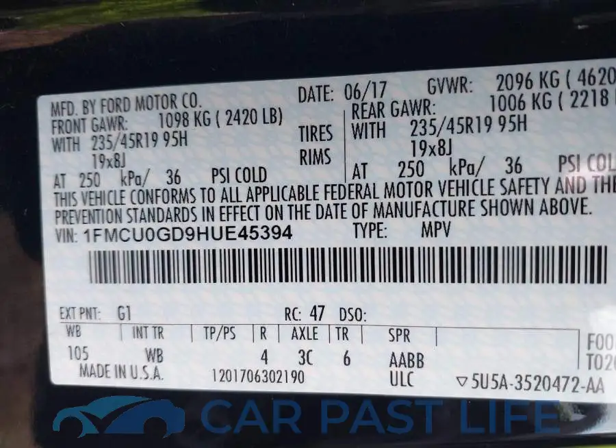 1FMCU0GD9HUE45394# 9