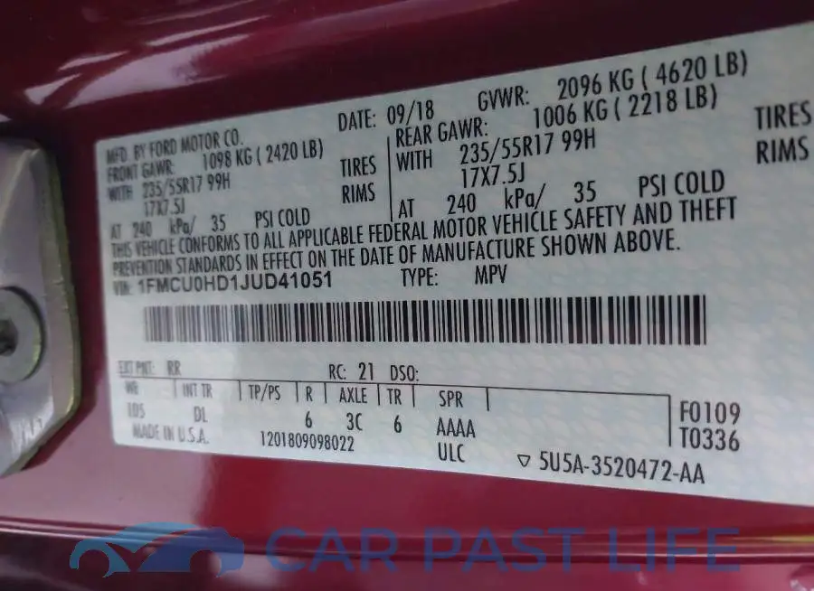 1FMCU0HD1JUD41051# 9