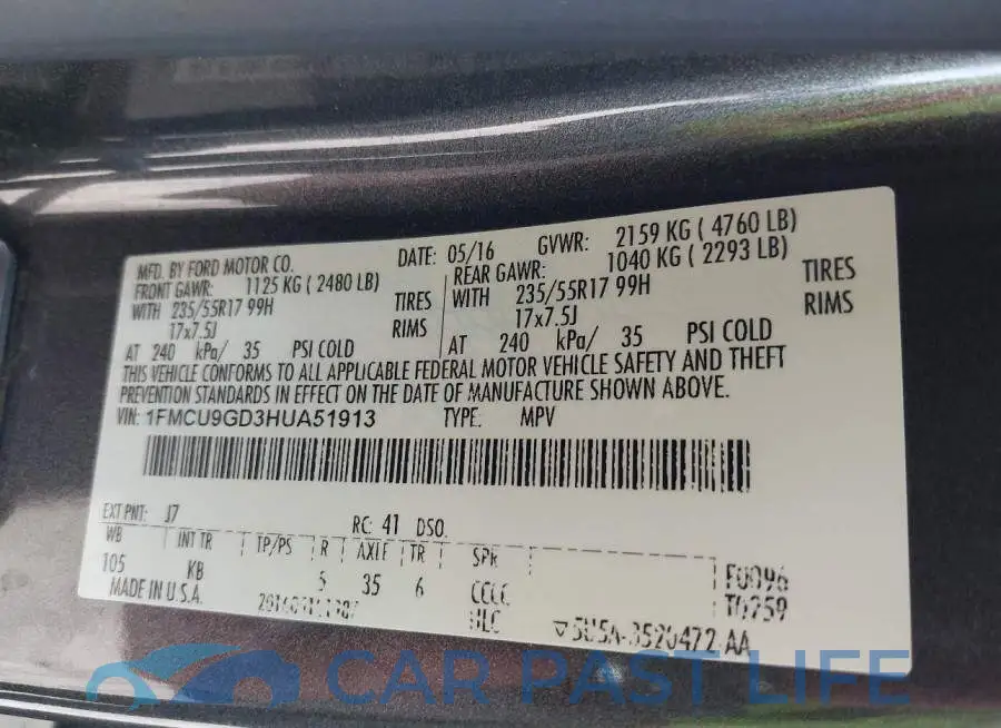 1FMCU9GD3HUA51913# 9