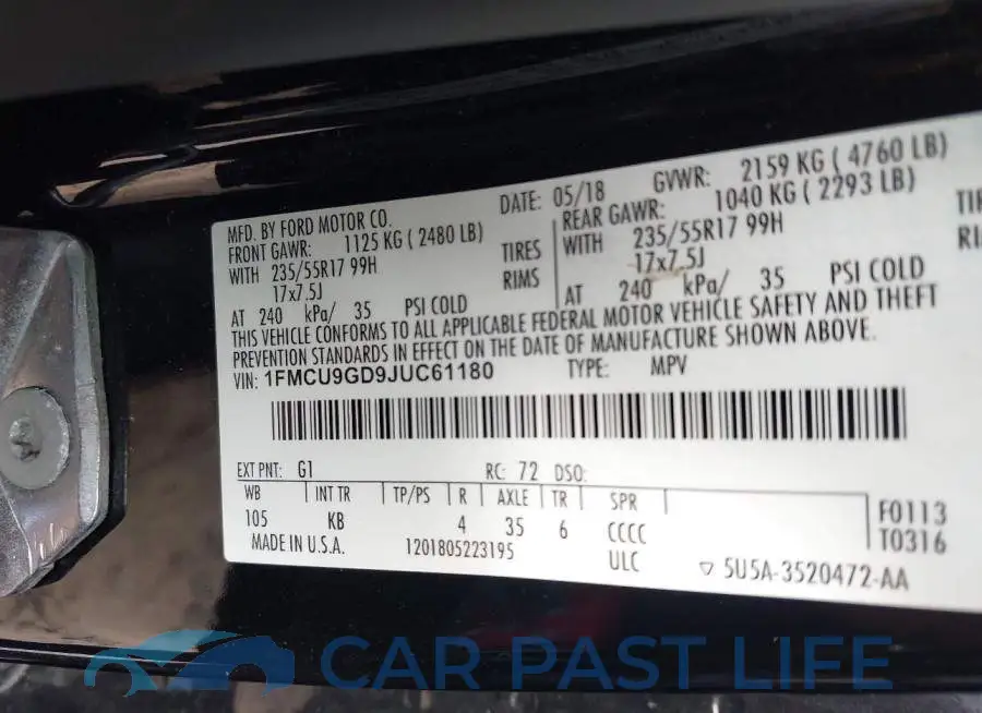 1FMCU9GD9JUC61180# 9