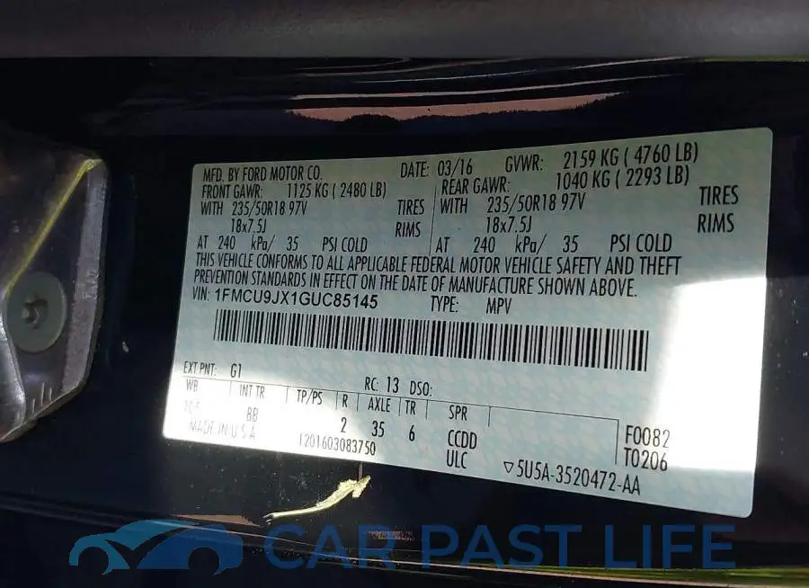 1FMCU9JX1GUC85145# 9