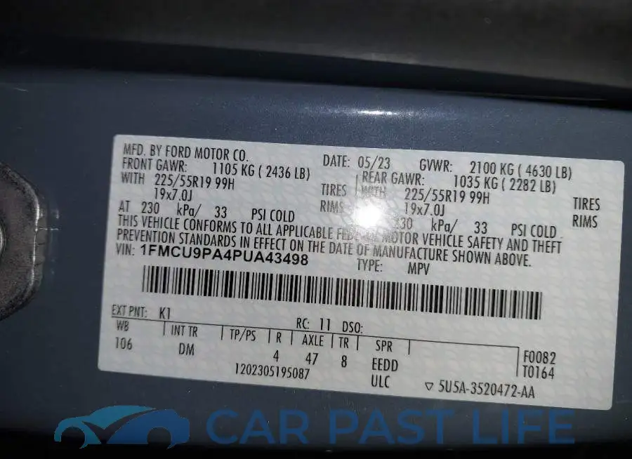 1FMCU9PA4PUA43498# 9