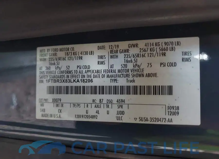 1FTBR3X83LKA18206# 9