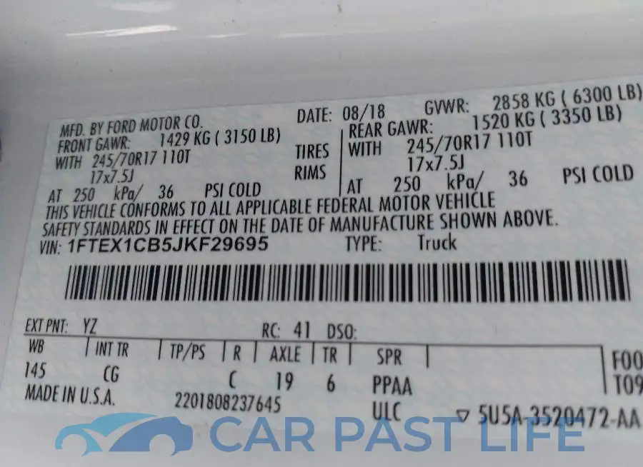 1FTEX1CB5JKF29695# 9