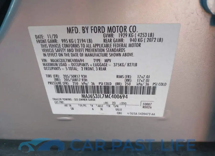MAJ6S3JL7MC400694# 9