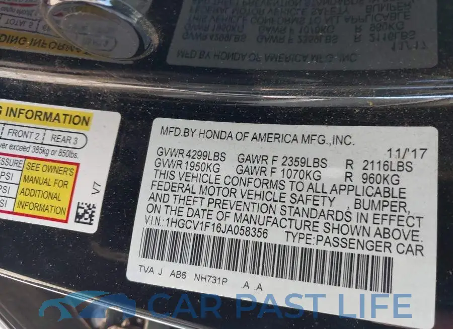 1HGCV1F16JA058356# 9