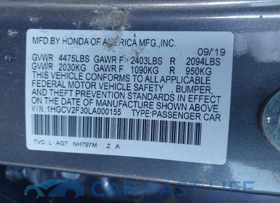 1HGCV2F30LA000155# 9