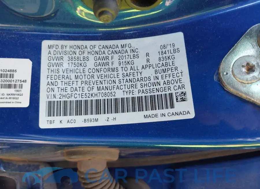 2HGFC1E52KH708052# 9