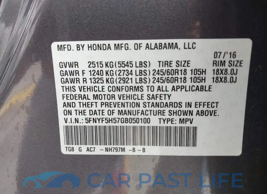 5FNYF5H57GB050100# 9