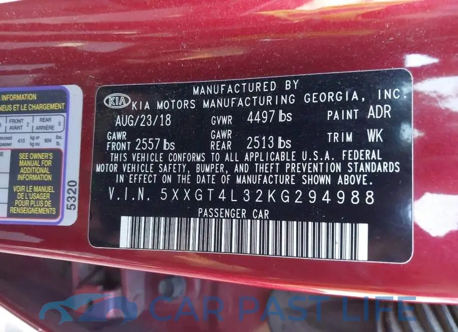 5XXGT4L32KG294988# 9