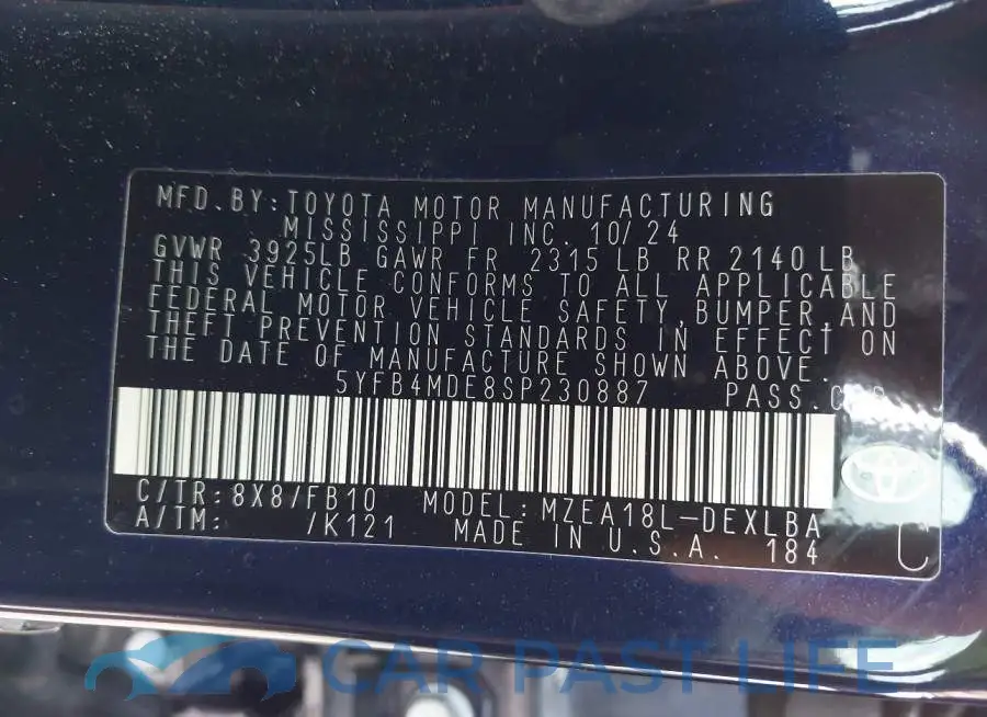 5YFB4MDE8SP230887# 9