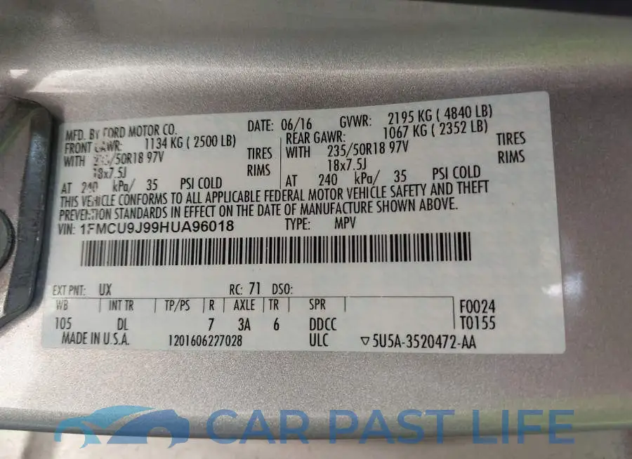 1FMCU9J99HUA96018# 9