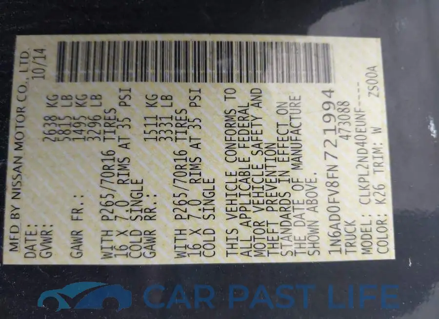 1N6AD0FV8FN721994# 9