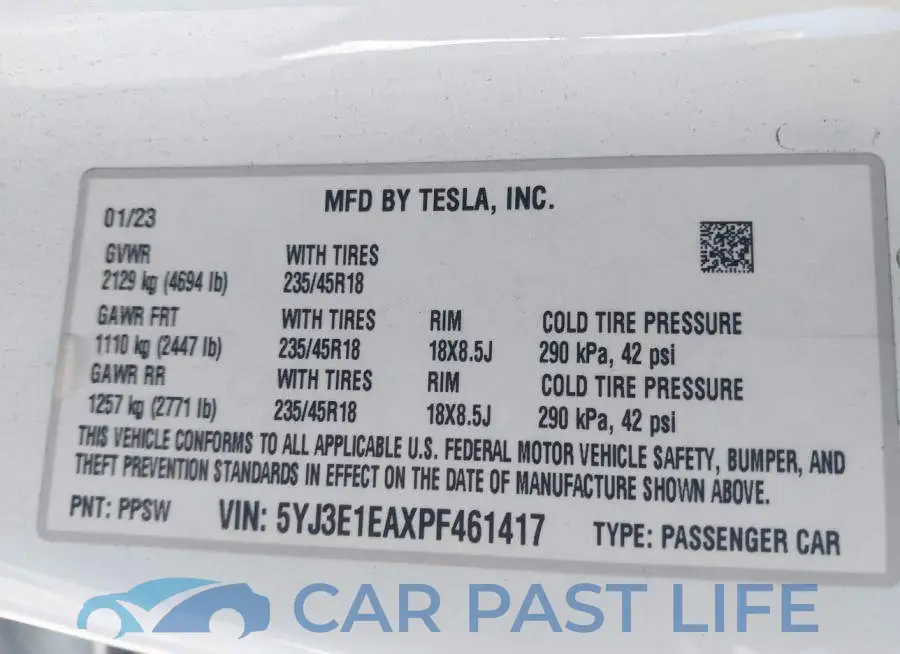 5YJ3E1EAXPF461417# 9