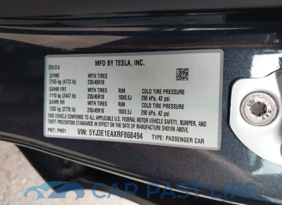5YJ3E1EAXRF868494# 9