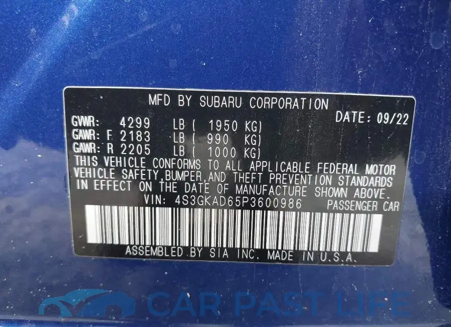4S3GKAD65P3600986# 9