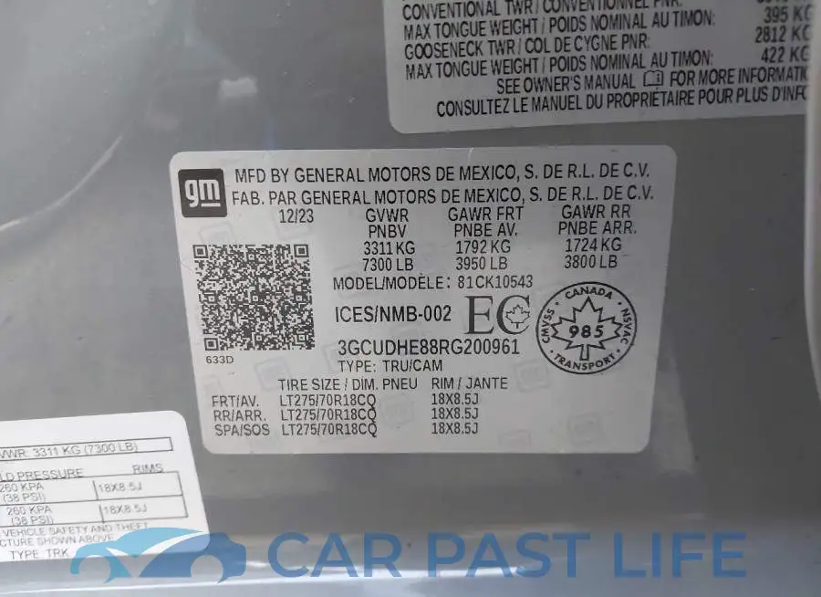 3GCUDHE88RG200961# 9